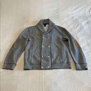 H&M Double Breasted Gray Cardigan Sweater with Elbow Patches Size Small